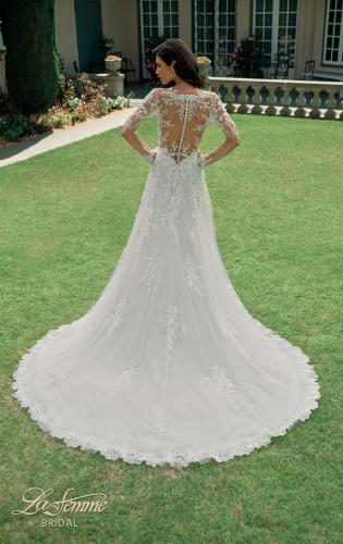 Picture of: Illusion Long Sleeve Gown with Slit and Beautiful Lace Neckline in ILII, Style: B1225, Back Picture