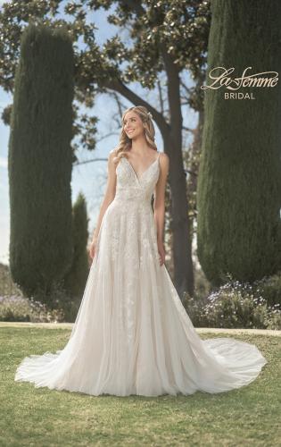 Picture of: Gorgeous Lace A-Line Dress with Ruched Detail Bodice and High Slit in INI, Style: B1075, Main Picture