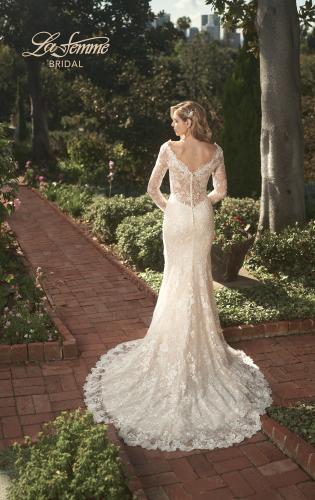 Picture of: Long Sleeve Lace Dress with Slit and Scallop Detailing in INI, Style: B1073, Back Picture