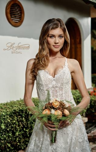 Picture of: Tulle Wedding Gown with Lace Applique and Illusion Bodice in INI, Style: B1057, Detail Picture 1