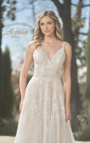 Picture of: Gorgeous Lace A-Line Dress with Ruched Detail Bodice and High Slit in INI, Style: B1075, Detail Picture 1