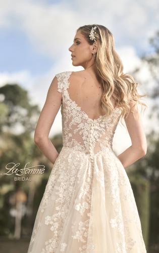 Picture of: A-Line Lace Gown with Slit and Plunge Neckline in INI, Style: B1017, Detail Picture 2
