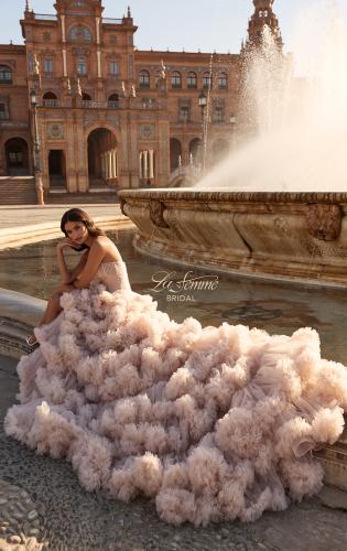 Picture of: Strapless Corset Ball Gown Wedding Dress with Tiered Ruffle Skirt in blush, Style: B1443, Main Picture