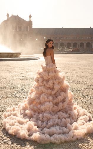 Picture of: Strapless Corset Ball Gown Wedding Dress with Tiered Ruffle Skirt in blush, Style: B1443, Back Picture