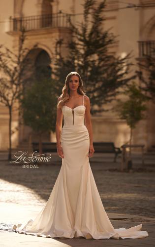 Picture of: Bold Satin Wedding Dress with Corset Bodice and Mermaid Skirt in ivory, Style: B1408, Main Picture