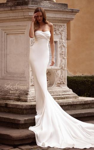 Picture of: Modern Fitted Satin Wedding Dress with Criss Cross Bodice in Ivory, Style: B1413, Main Picture