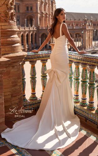 Picture of: Simple Satin Fit and Flare Wedding Dress with Bow Train in ivory, Style: B1488, Main Picture