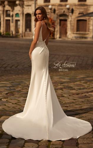 Picture of: Satin Flare Wedding Dress with Crossover Detail Bodice in ivory, Style: B1415, Back Picture