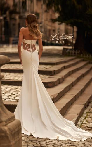 Picture of: Modern Strapless Wedding Dress with Sheer Corset Back in ivory, Style: B1416, Back Picture