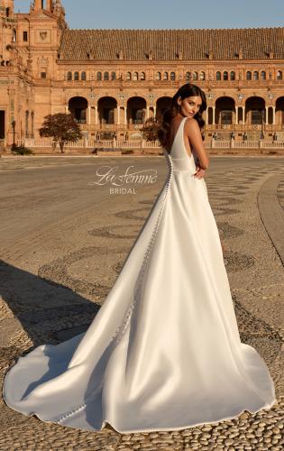 Picture of: Mikado A-Line Bridal Gown with Slit and Train in ivory, Style: B1430, Back Picture
