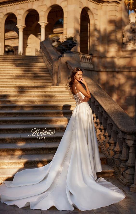 Picture of: Chic A Line Wedding Dress with Bustier Bodice and Illusion Back in ivory, Style: B1372, Back Picture