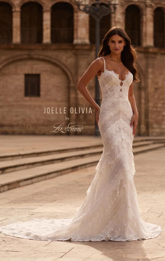 Picture of: Layered Lace Fit and Flare Wedding Dress with Sheer Back in III, Style: J2327, Main Picture