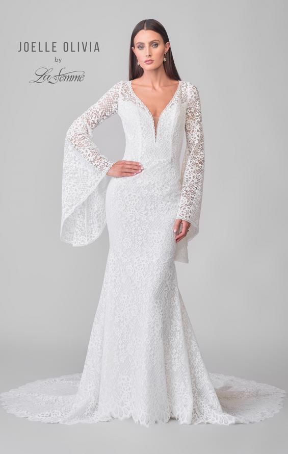 Picture of: Bell Sleeve Lace Dress with Open Back and Gorgeous Train in IIII, Style: J2164, Detail Picture 9