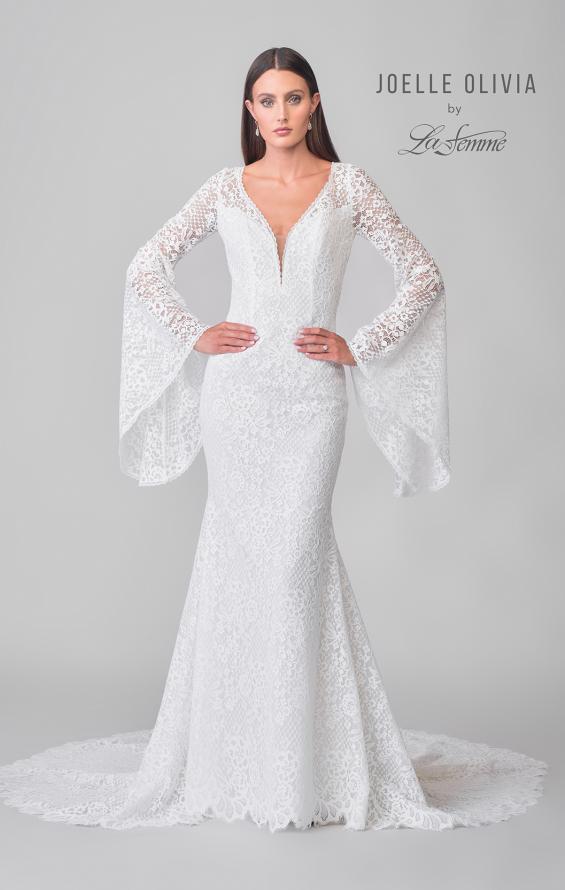 Picture of: Bell Sleeve Lace Dress with Open Back and Gorgeous Train in IIII, Style: J2164, Detail Picture 4
