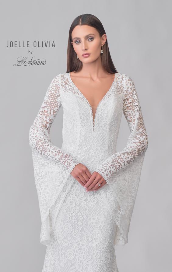 Picture of: Bell Sleeve Lace Dress with Open Back and Gorgeous Train in IIII, Style: J2164, Detail Picture 7