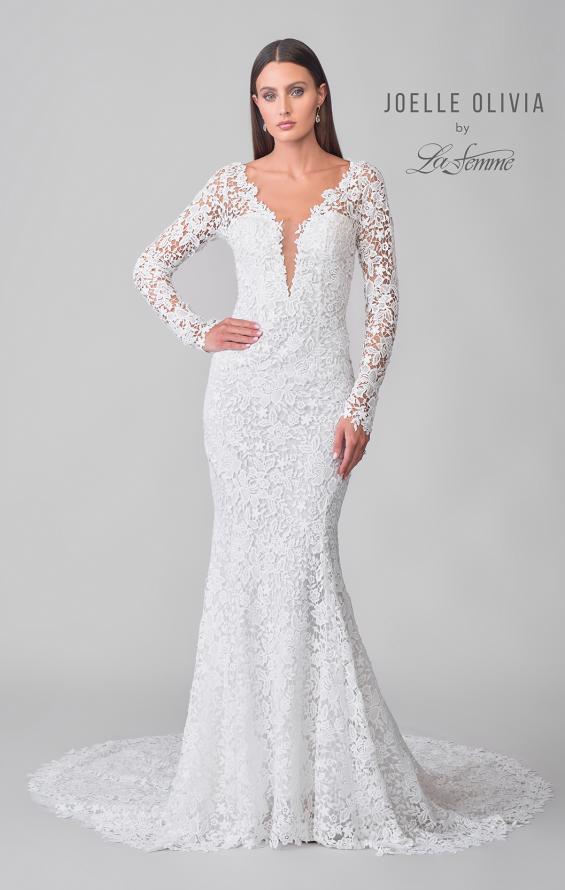 Picture of: Gorgeous Lace Gown with Long Sleeves and Deep Plunge Neckline in IIIII, Style: J2136, Detail Picture 9