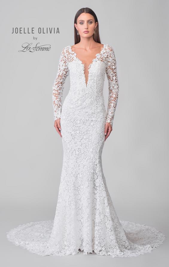 Picture of: Gorgeous Lace Gown with Long Sleeves and Deep Plunge Neckline in IIIII, Style: J2136, Detail Picture 4