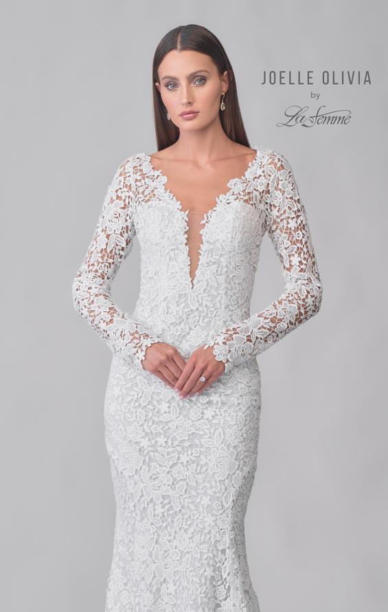 Picture of: Gorgeous Lace Gown with Long Sleeves and Deep Plunge Neckline in IIIII, Style: J2136, Detail Picture 7
