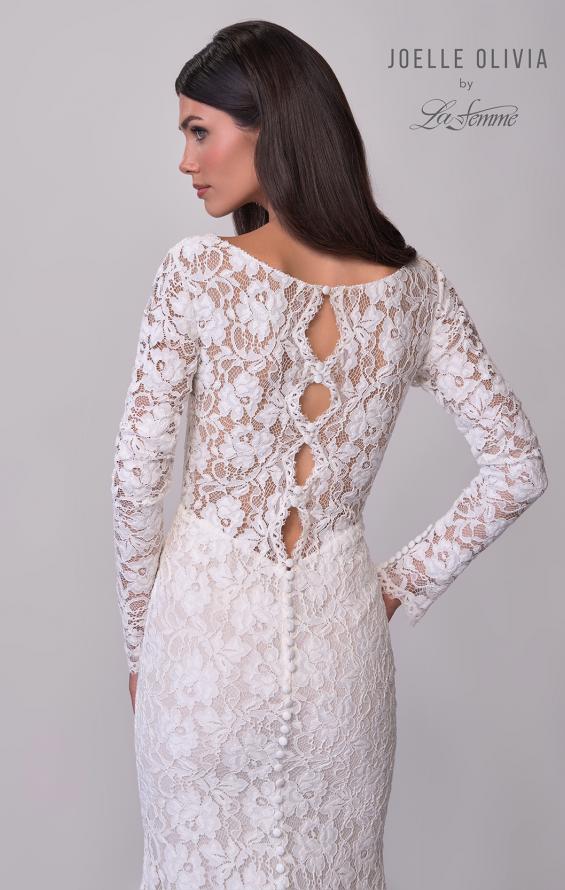 Picture of: Long Sleeve Wedding Dress with V Neckline and Illusion Back Detail in IIINI, Style: J2198, Detail Picture 8
