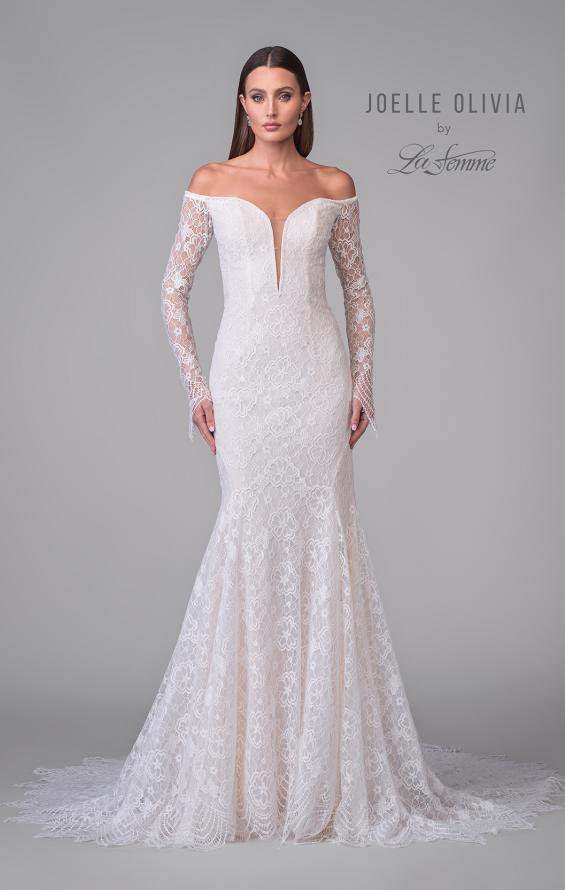 Picture of: Off the Shoulder Wedding Dress with Stunning Lace Sleeves and Illusion Back in IIINI, Style: J2157, Detail Picture 9