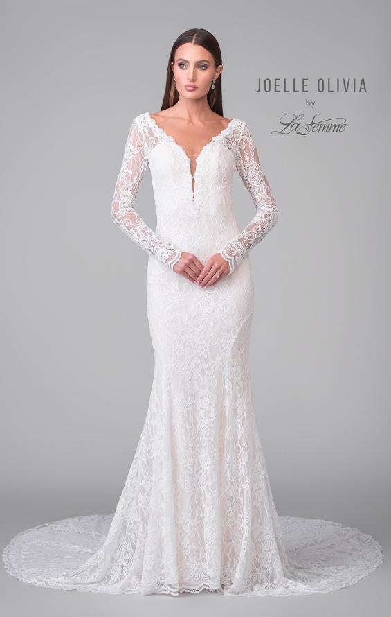 Picture of: Lace Wedding Dress with Unique Illusion Back and Button Details in IIINI, Style: J2161, Detail Picture 4