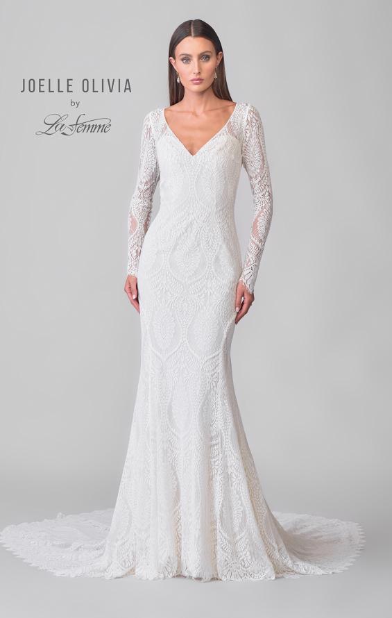 Picture of: Illusion Lace Long Sleeve Stretch Gown with Gorgeous Train in IIINI, Style: J2183, Detail Picture 4