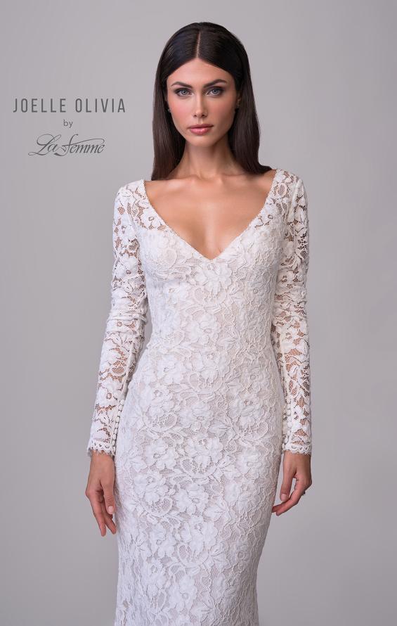 Picture of: Long Sleeve Wedding Dress with V Neckline and Illusion Back Detail in IIINI, Style: J2198, Detail Picture 7