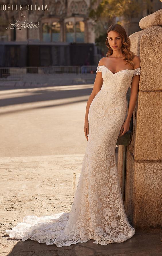 Picture of: Lace Off the Shoulder Wedding Dress with Beautiful Illusion Lace Back in IIINII, Style: J2201, Main Picture