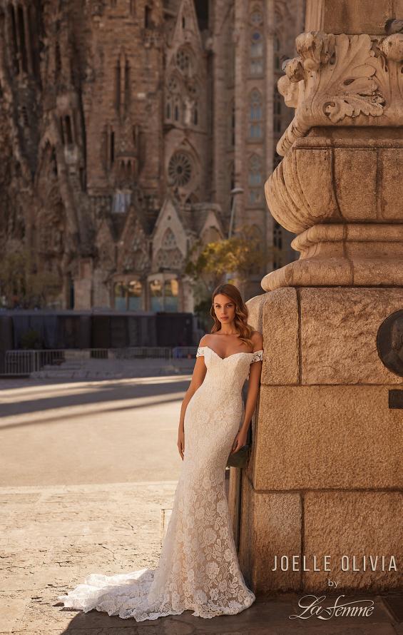 Picture of: Lace Off the Shoulder Wedding Dress with Beautiful Illusion Lace Back in IIINII, Style: J2201, Detail Picture 12