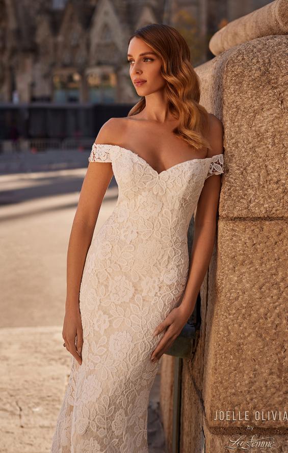 Picture of: Lace Off the Shoulder Wedding Dress with Beautiful Illusion Lace Back in IIINII, Style: J2201, Detail Picture 1