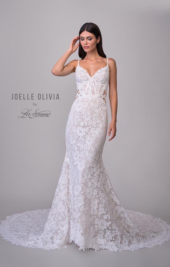 Picture of: Mermaid Lace Wedding Dress with Unique Bustier Bodice and Sheer Lace Back in IINI, Style: J2222, Detail Picture 10