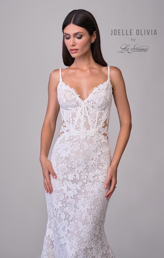 Picture of: Mermaid Lace Wedding Dress with Unique Bustier Bodice and Sheer Lace Back in IINI, Style: J2222, Detail Picture 12