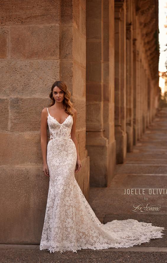 Picture of: Mermaid Lace Wedding Dress with Unique Bustier Bodice and Sheer Lace Back in IINI, Style: J2222, Detail Picture 4