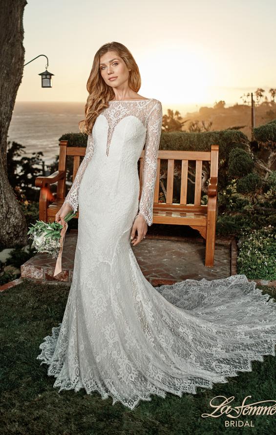Picture of: Lovely Lace Gown with Illusion Long Sleeves and Back Detail in ILW, Style: J2097, Detail Picture 6