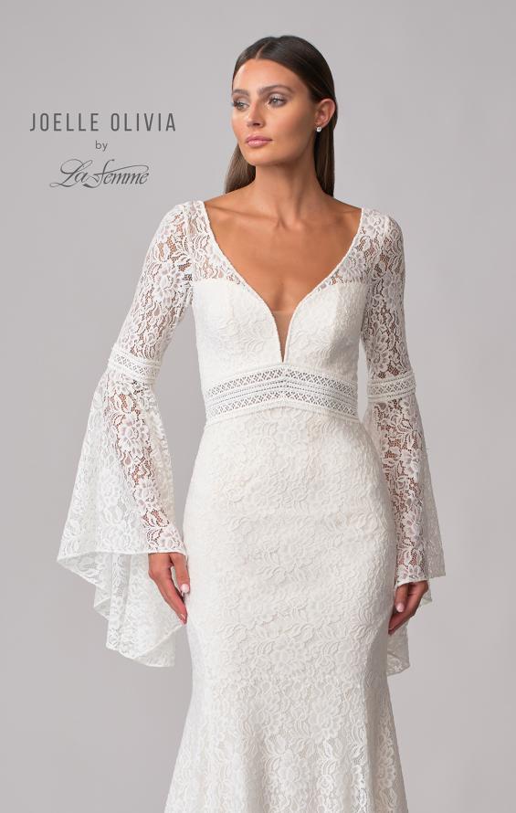 Picture of: Bell Sleeve Lace Gown with Illusion Waist in WIII, Style: J2093, Detail Picture 8
