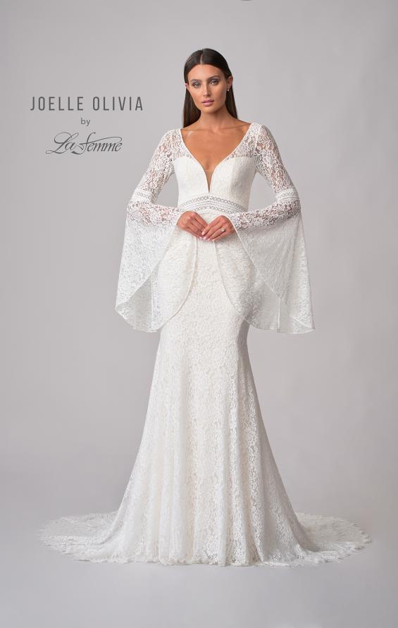 Picture of: Bell Sleeve Lace Gown with Illusion Waist in WIII, Style: J2093, Detail Picture 10