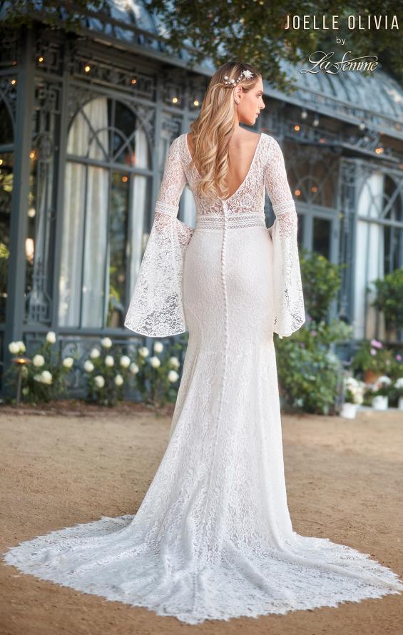 Picture of: Bell Sleeve Lace Gown with Illusion Waist in WIII, Style: J2093, Back Picture
