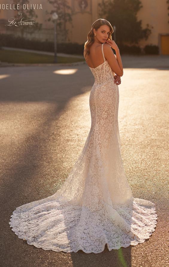 Picture of: Lace Wedding Dress with Bustier Style Top and Unique Straps in WIII, Style: J2216, Back Picture