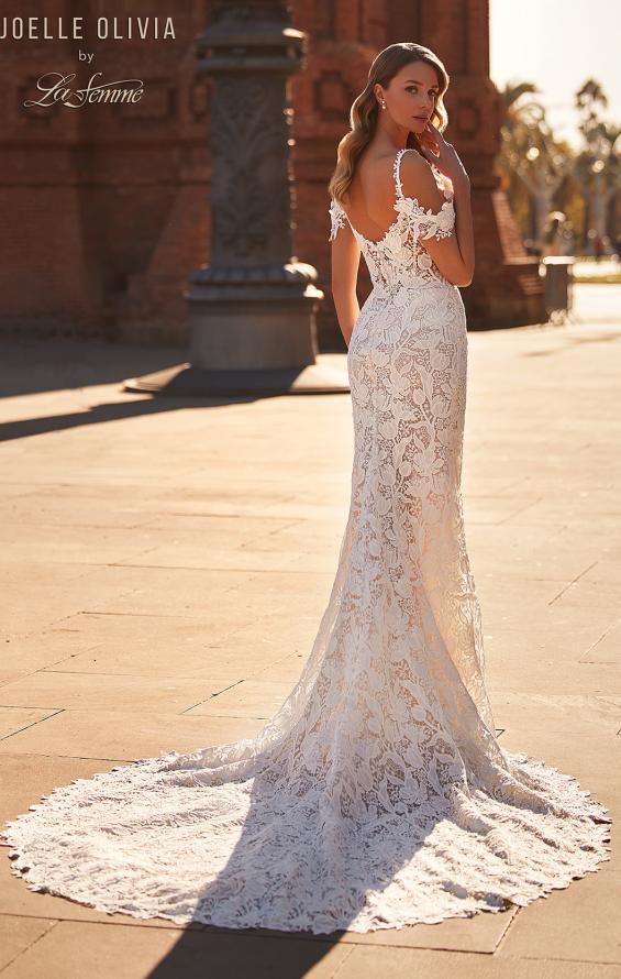Picture of: Trumpet Style Lace Wedding Dress with V Neckline and Illusion Back in WIII, Style: J2229, Back Picture