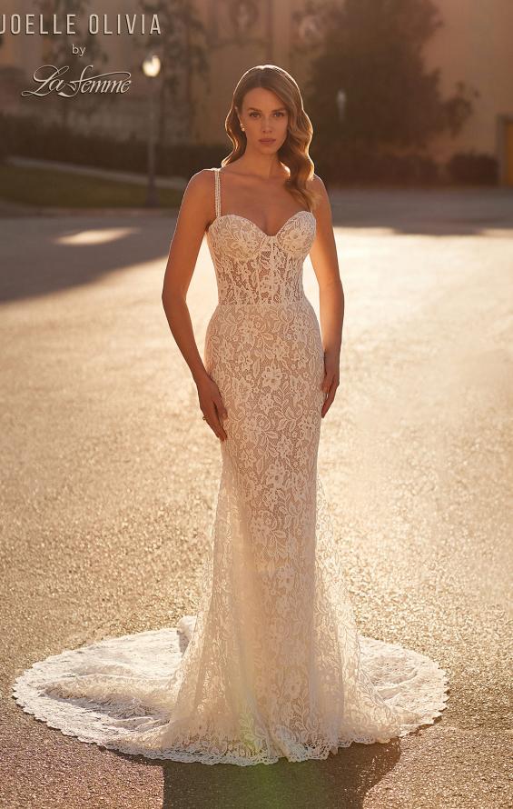 Picture of: Lace Wedding Dress with Bustier Style Top and Unique Straps in WIII, Style: J2216, Detail Picture 3