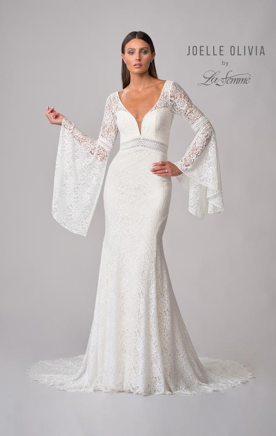 Picture of: Bell Sleeve Lace Gown with Illusion Waist in WIII, Style: J2093, Detail Picture 5