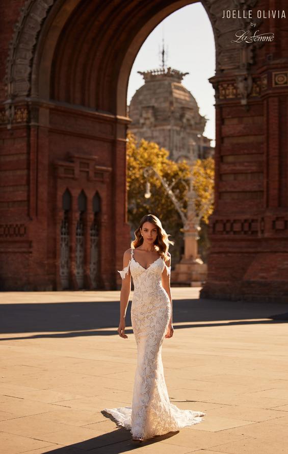 Picture of: Trumpet Style Lace Wedding Dress with V Neckline and Illusion Back in WIII, Style: J2229, Detail Picture 7