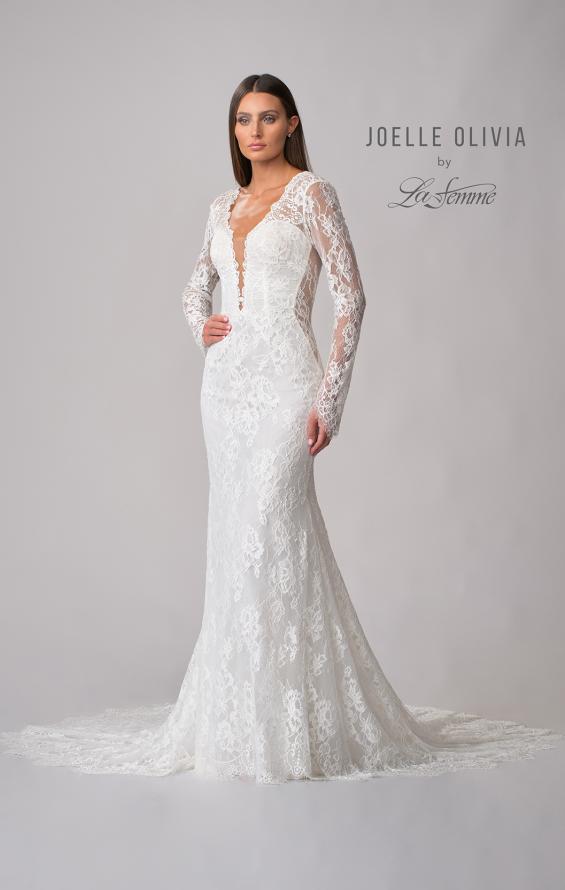 Picture of: Long Sleeve Lace Wedding Gown with Criss Cross Straps in WIIII, Style: J2095, Detail Picture 8