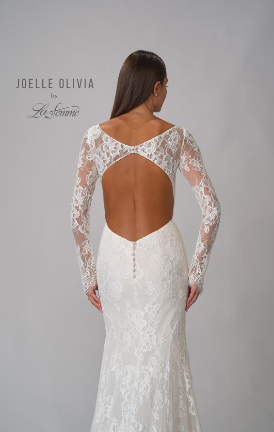 Picture of: Sheer Lace Long Sleeve Gown with Open Back in WIIII, Style: J2092, Detail Picture 9