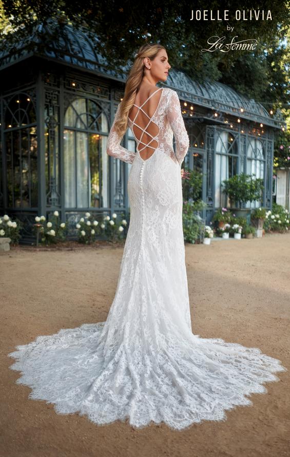 Picture of: Long Sleeve Lace Wedding Gown with Criss Cross Straps in WIIII, Style: J2095, Back Picture