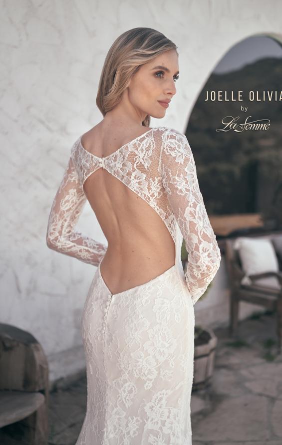 Picture of: Sheer Lace Long Sleeve Gown with Open Back in WIIII, Style: J2092, Detail Picture 2