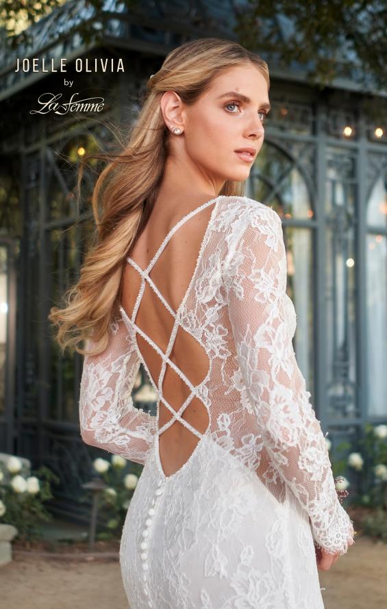 Picture of: Long Sleeve Lace Wedding Gown with Criss Cross Straps in WIIII, Style: J2095, Detail Picture 2