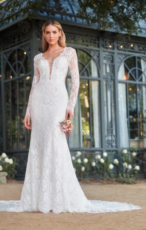 Picture of: Long Sleeve Lace Wedding Gown with Criss Cross Straps in WIIII, Style: J2095, Detail Picture 4, Landscape