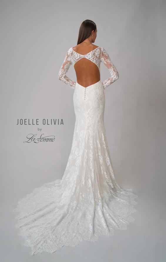 Picture of: Sheer Lace Long Sleeve Gown with Open Back in WIIII, Style: J2092, Detail Picture 6