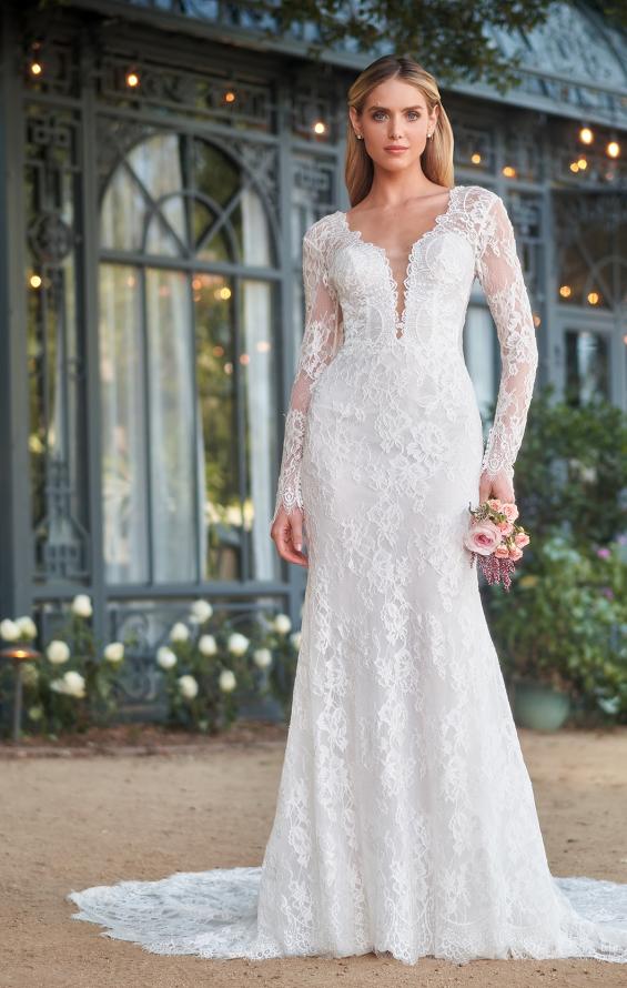 Picture of: Long Sleeve Lace Wedding Gown with Criss Cross Straps in WIIII, Style: J2095, Detail Picture 6, Landscape